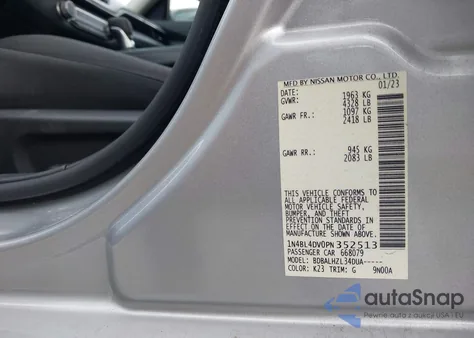 2023 Nissan Altima Sv Fwd from USA, damaged, VIN 1N4BL4DV0PN352513